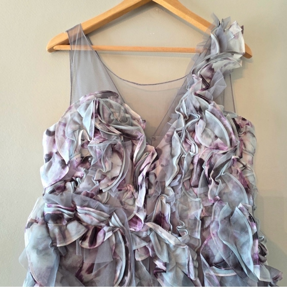 BCBGMAXAZRIA Eva Silk Tulle Organza Agate Combo Ruffle Illusion Mini Dress Sz 12 - Picture 2 of 6